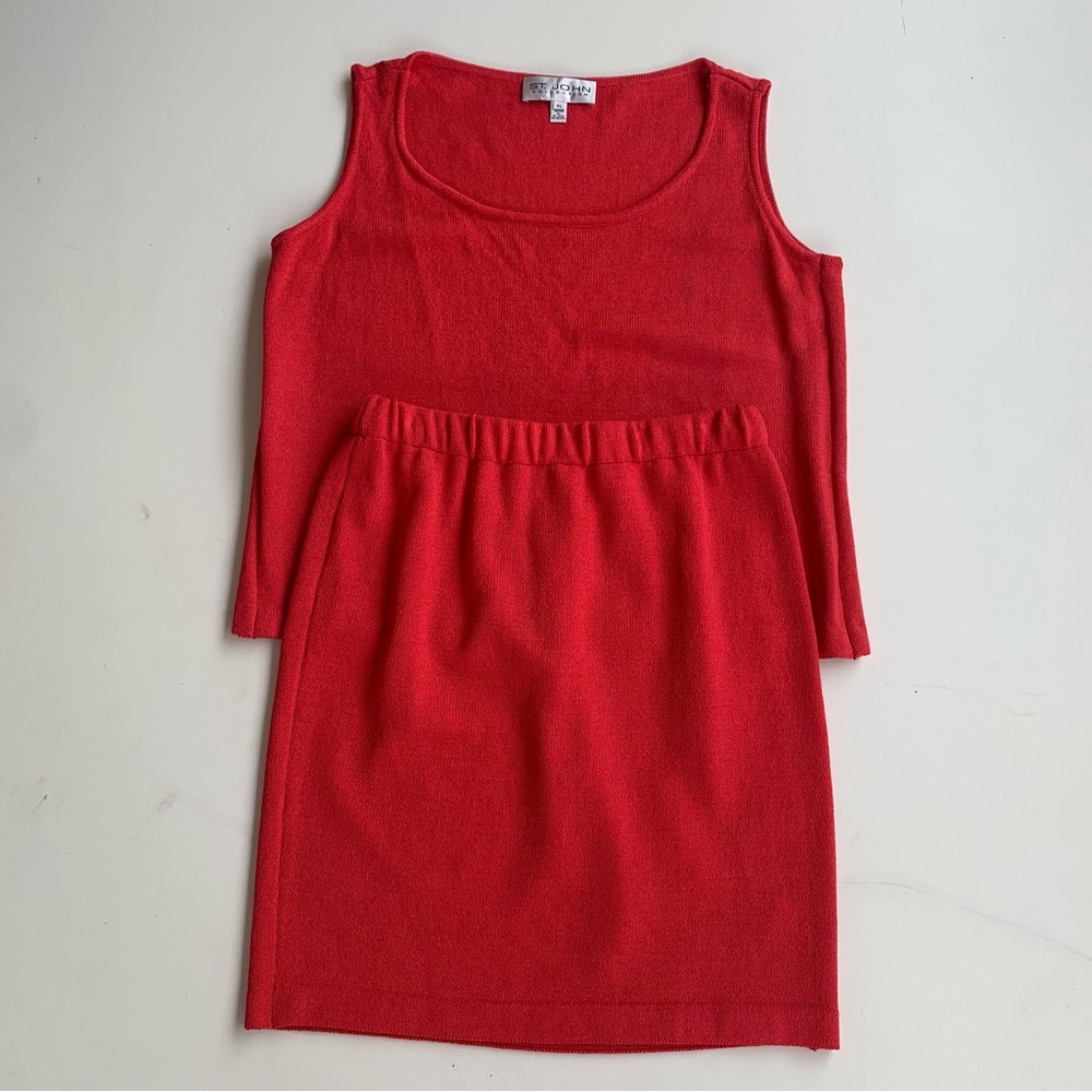 St John Women XL Sport Essentials By Marie Gray Knit Red Two Piece Skirt Top Set
